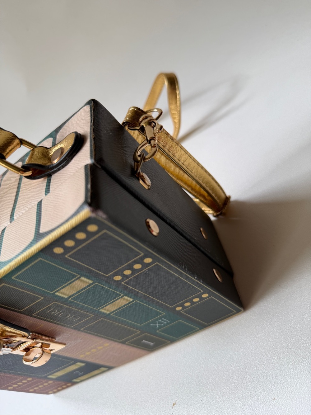 Book Box Crossbody Bag in Green, Burgundy, Blush & Gold - Picture 12 of 15